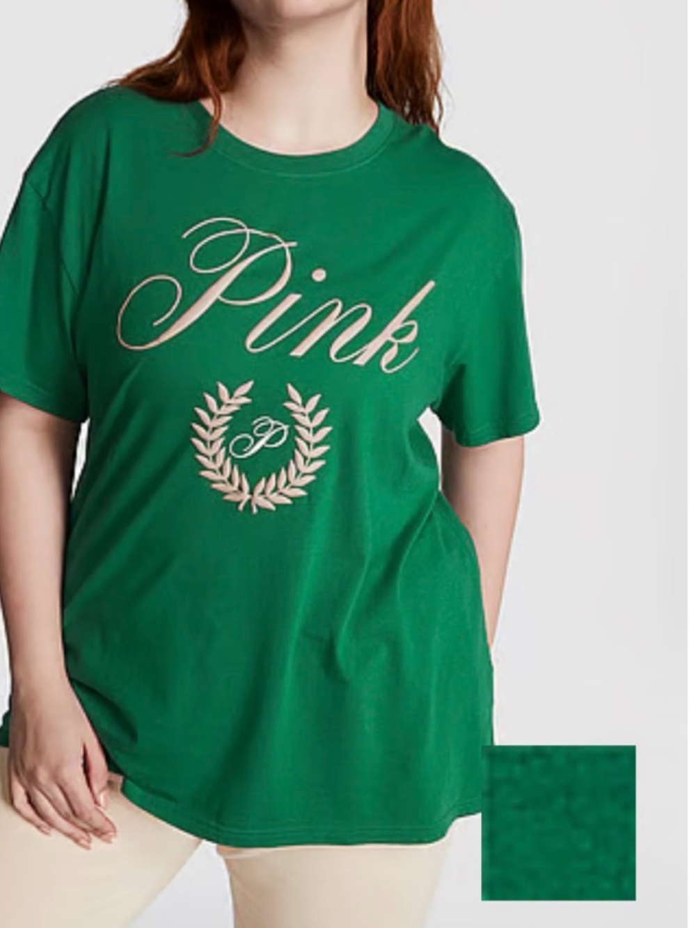 New Victoria's Secret PINK Shirt (XXL) Short Sleeve Top Tee Dark Green NWT